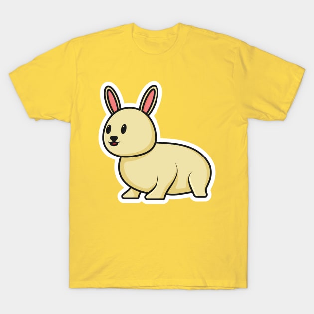 Cute Baby Rabbit Sitting Cartoon Sticker vector illustration. Animal nature icon concept. Funny furry white hares, Easter bunnies sitting sticker vector design with shadow. T-Shirt by AlviStudio